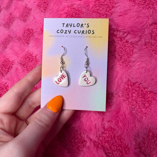 "Love You" Conversation Heart Earrings