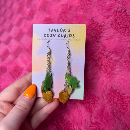 Green Falling Leaf Earrings