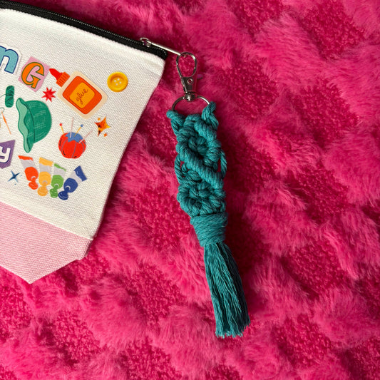 Teal Macrame Key Chain