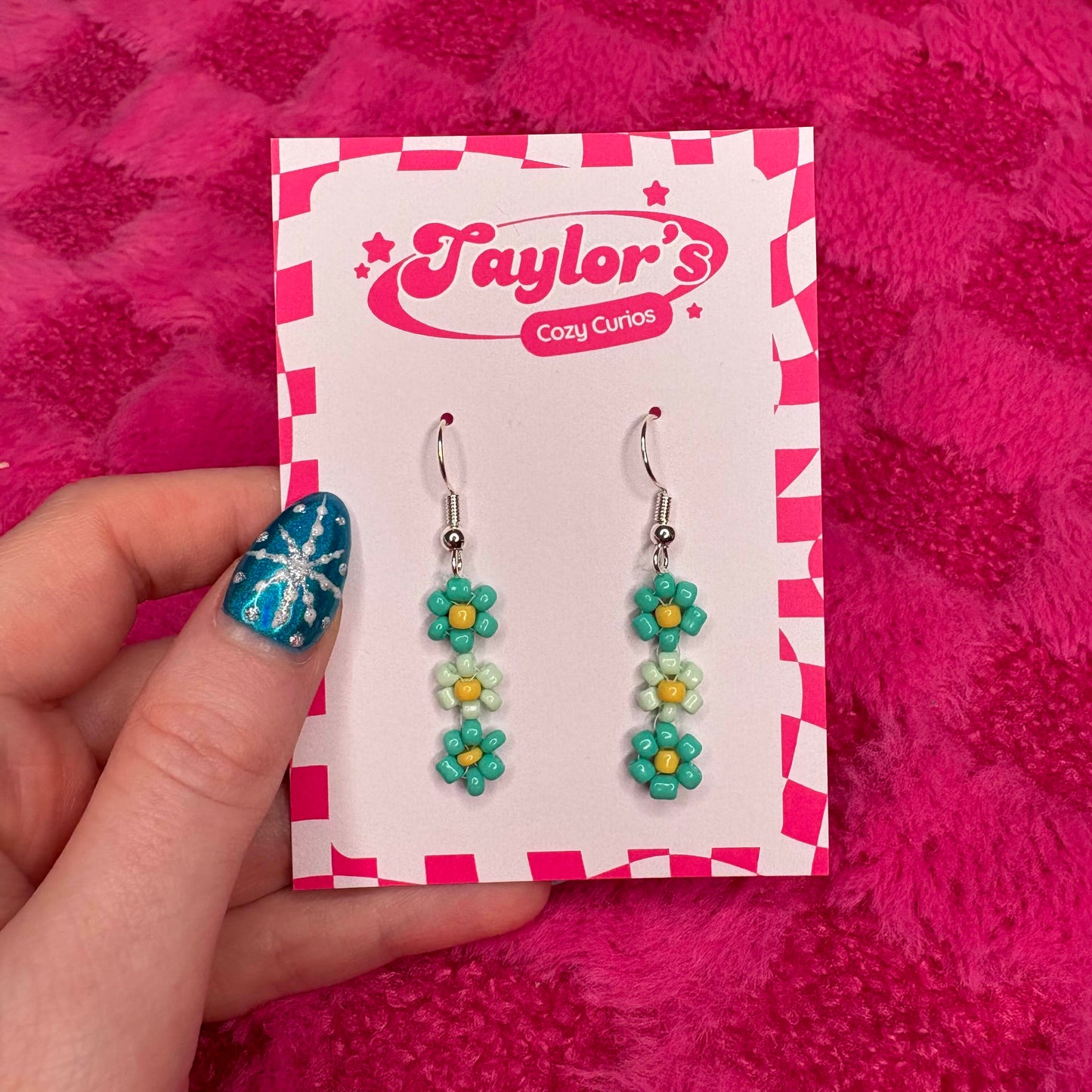 Teal Flower Earrings